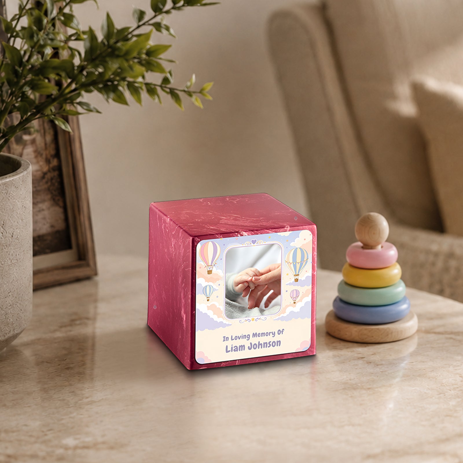 Small Cube Hot Air Balloons Berry Cultured Marble Child Cremation Urn by MacKenzie