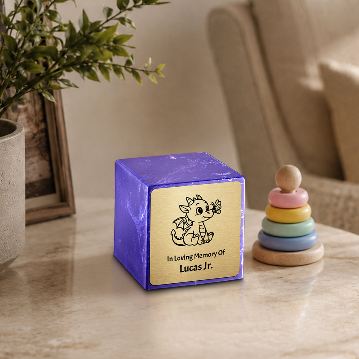 Small Cube Baby Dragon Cobalt Cultured Marble Child Cremation Urn by MacKenzie