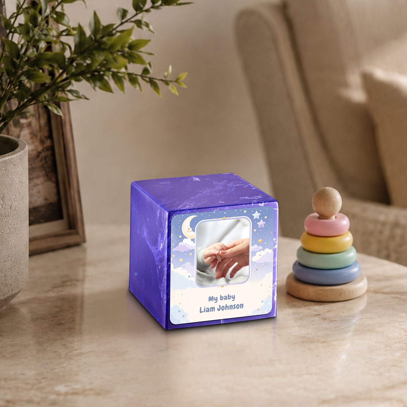 Small Cube Moon and Stars Cobalt Cultured Marble Child Cremation Urn by MacKenzie