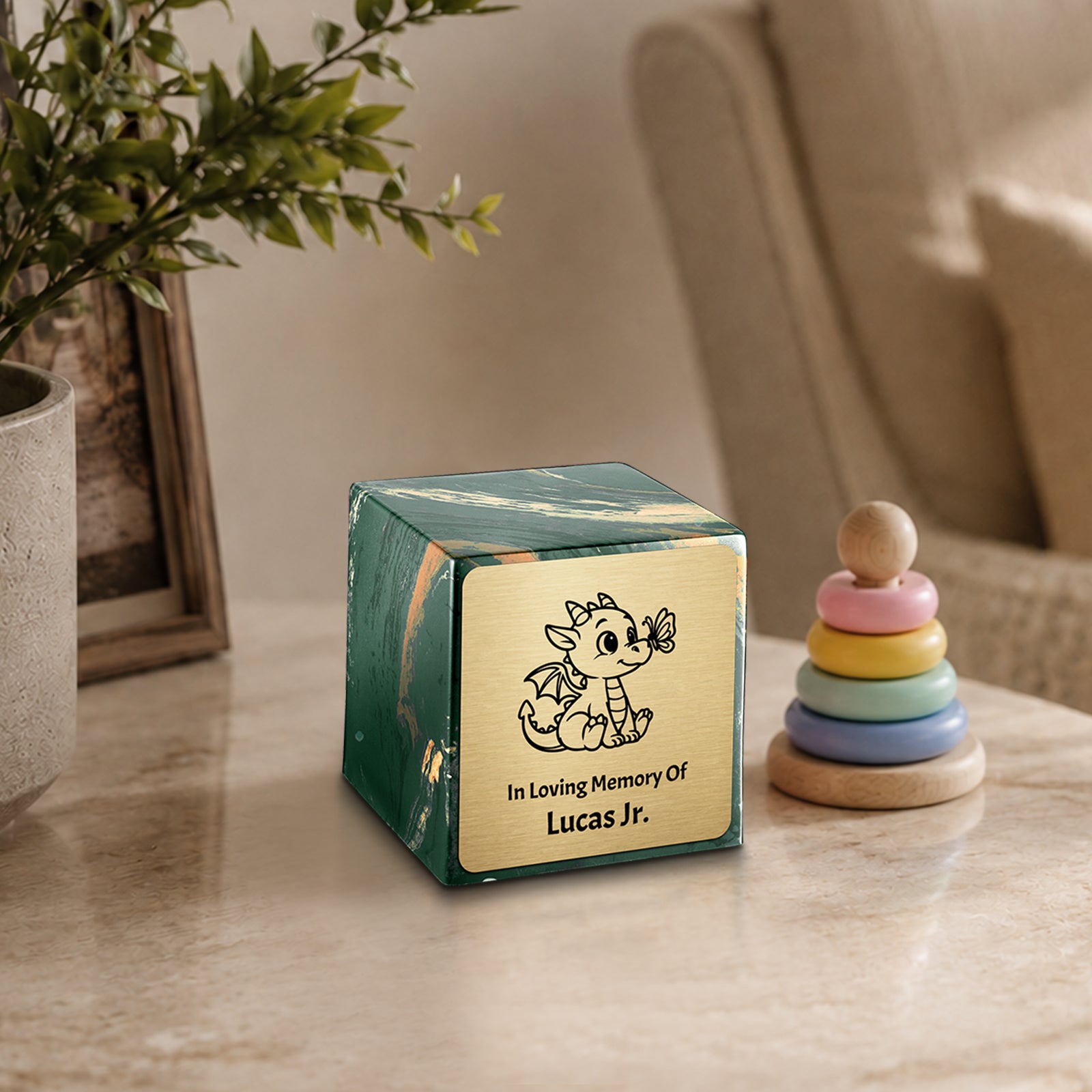 Small Cube Baby Dragon Camo Cultured Marble Child Cremation Urn by MacKenzie
