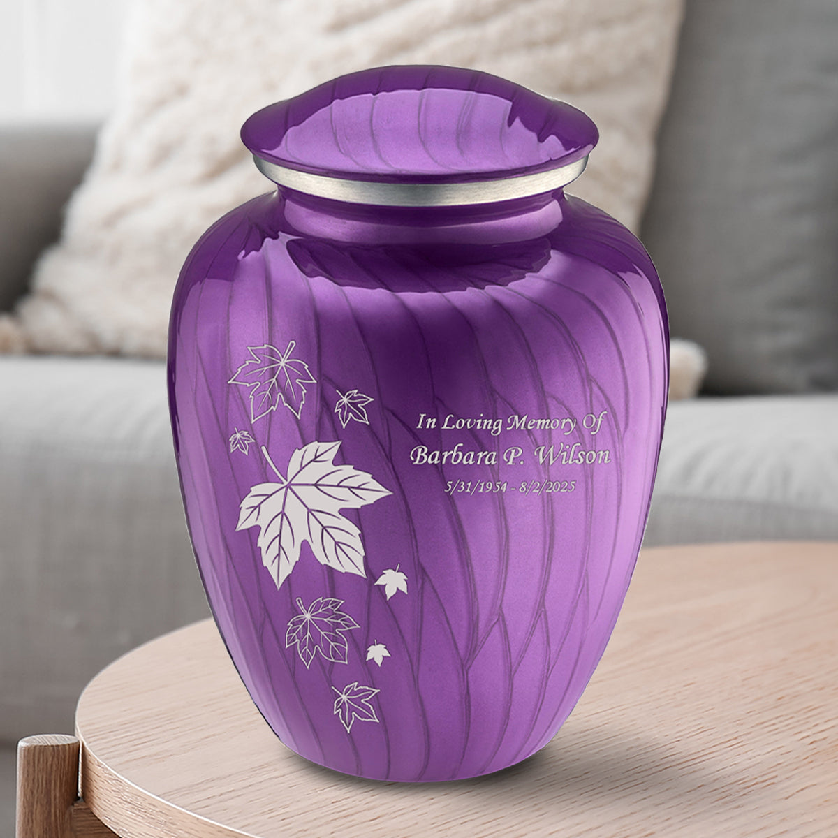 Adult Embrace Pearl Purple Falling Leaves Cremation Urn