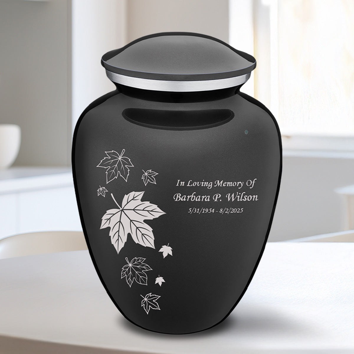 Medium Embrace Charcoal Falling Leaves Cremation Urn