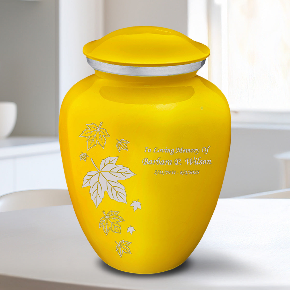 Medium Embrace Yellow Falling Leaves Cremation Urn