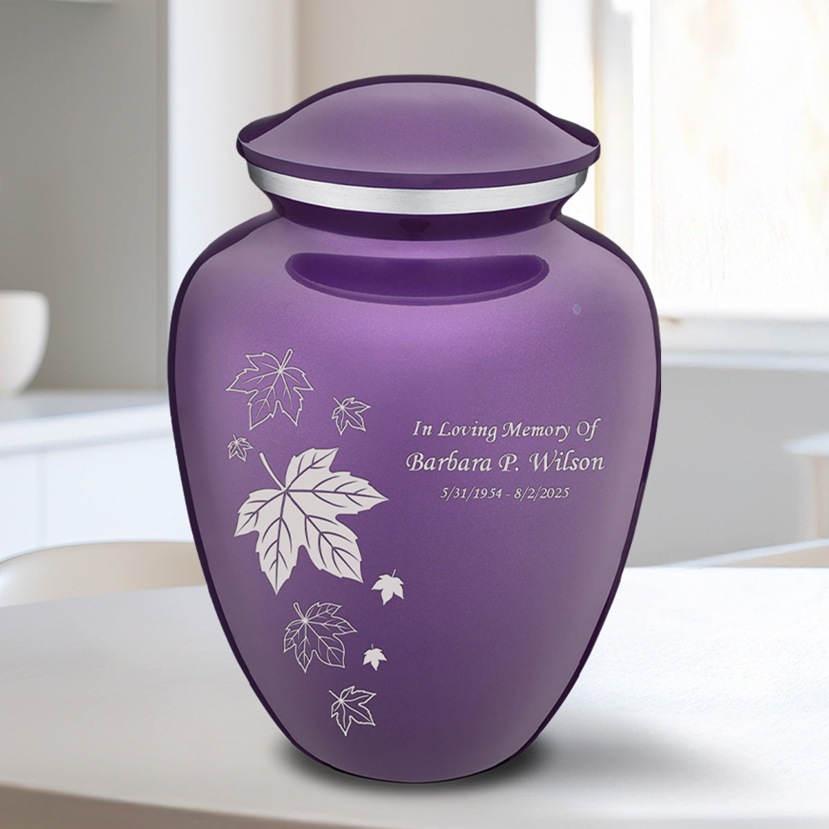 Medium Embrace Purple Falling Leaves Cremation Urn