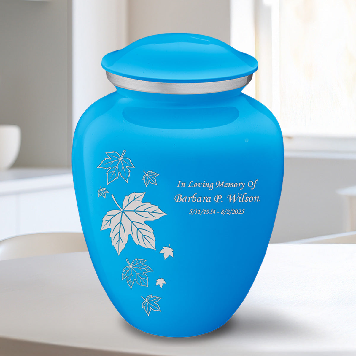 Adult Embrace Racing Blue Falling Leaves Cremation Urn