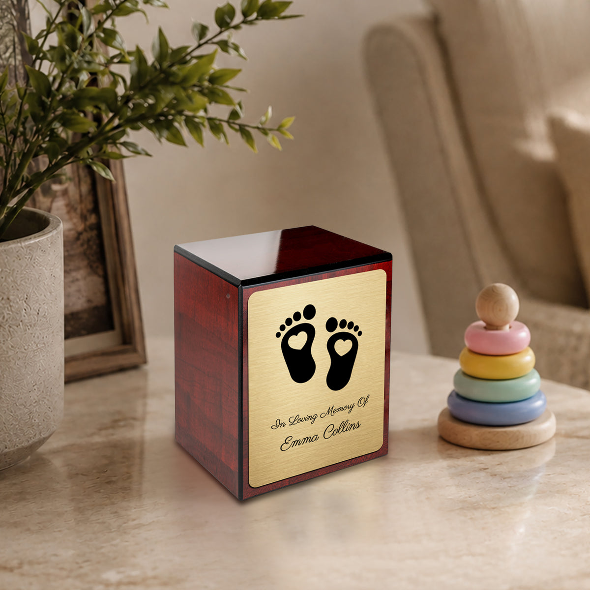 Custom Engraved Heritage Heart Feet Cherry Small Cremation Urn Memorial Box for Ashes