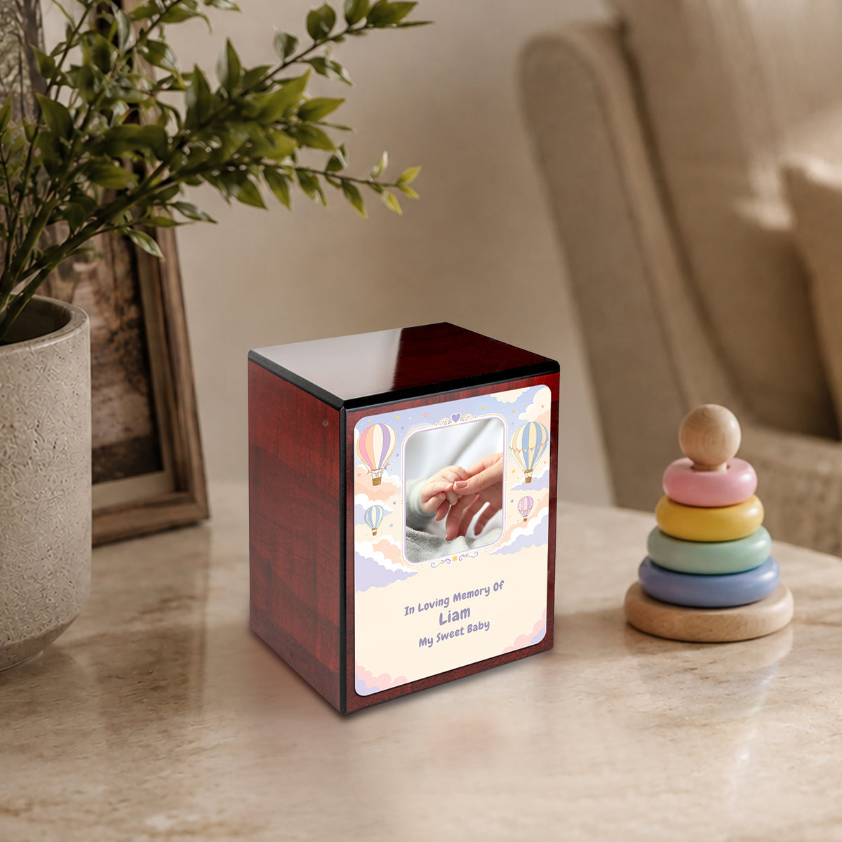 Custom Engraved Heritage Cherry Air Balloon Small Child Cremation Urn Memorial Box for Ashes