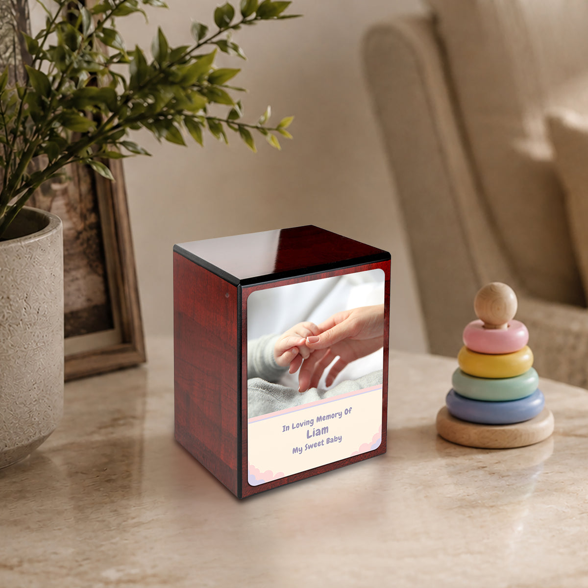 Custom Engraved Heritage Cherry Photo Small Child Cremation Urn Memorial Box for Ashes