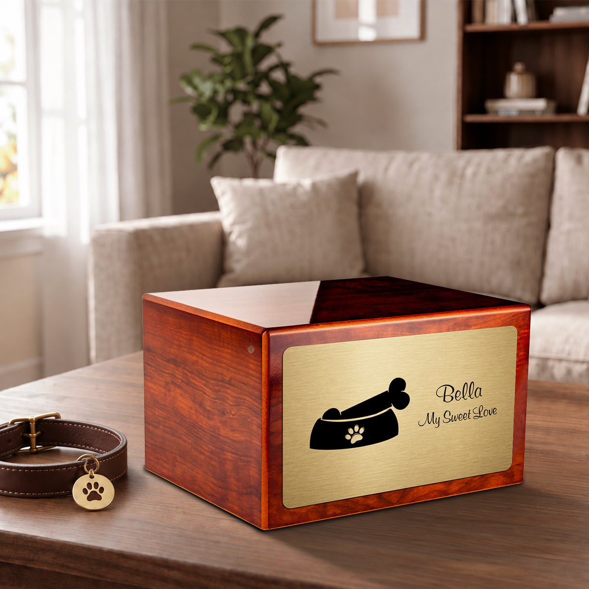 Heritage Rosewood Dog Bone Large Pet Cremation Box Urn