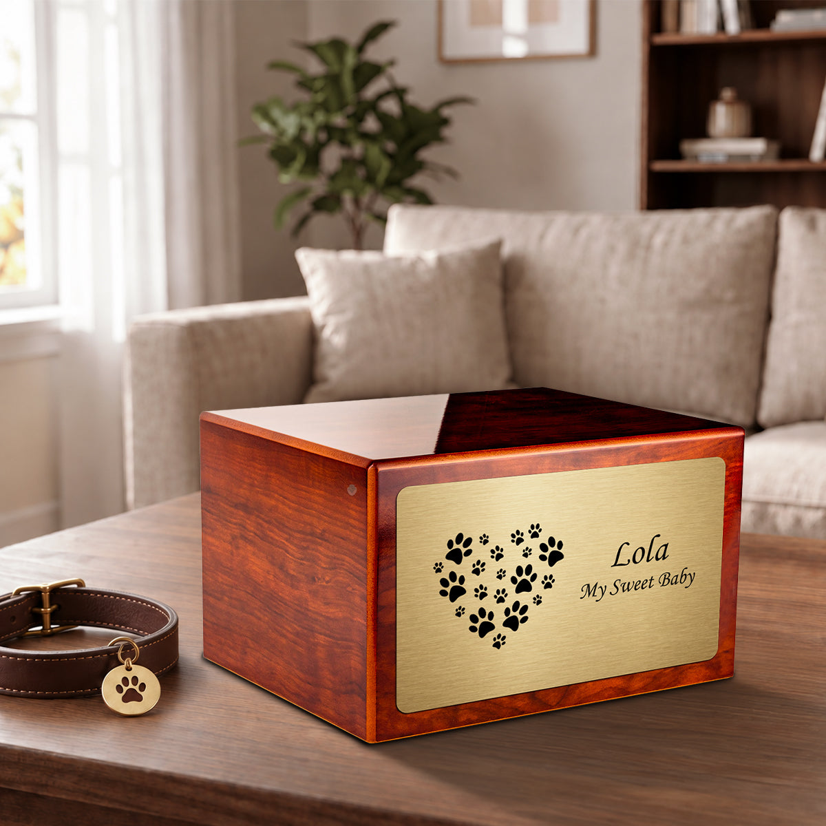 Heritage Rosewood Heart Paw Large Pet Cremation Box Urn