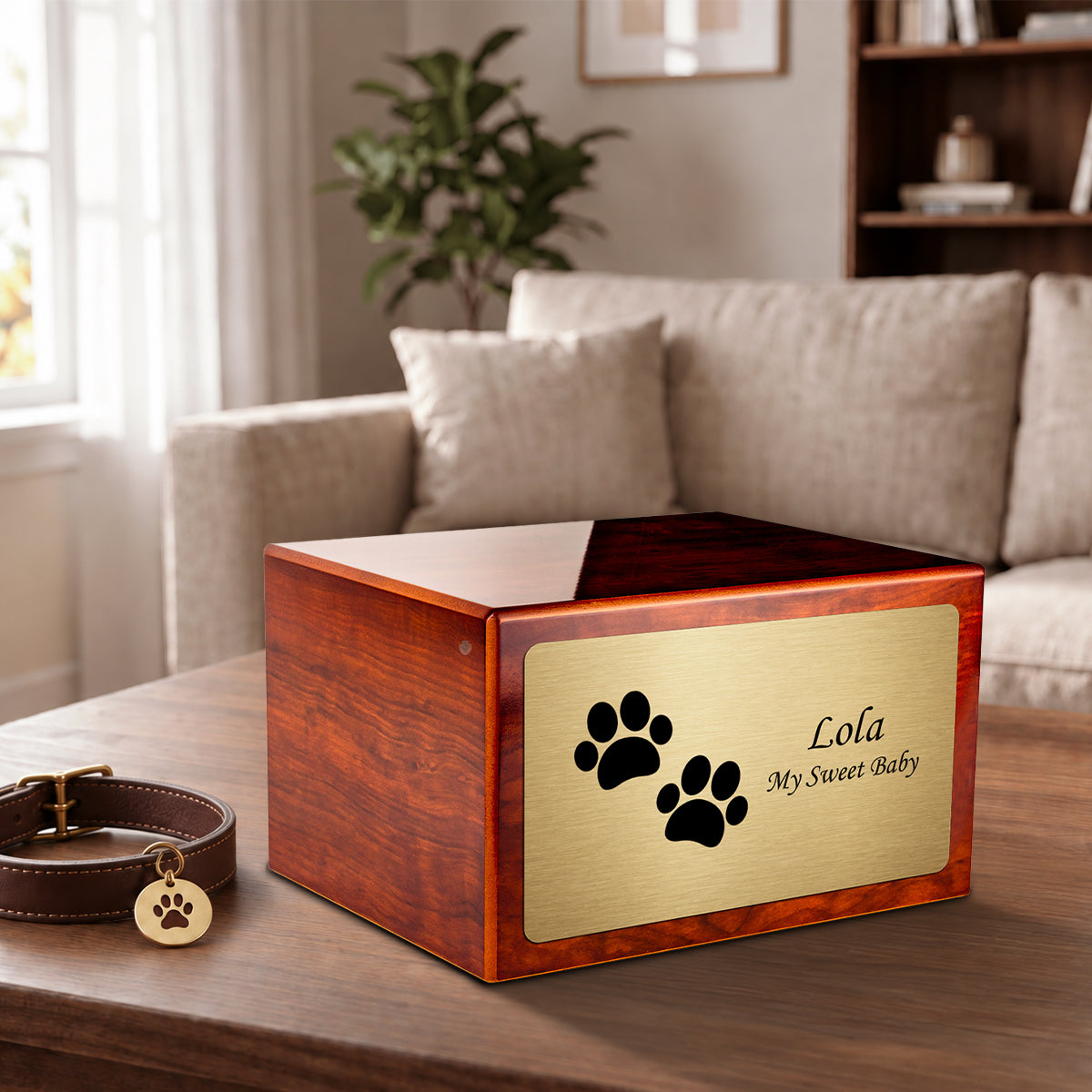 Heritage Rosewood Walking Paws Large Pet Cremation Box Urn