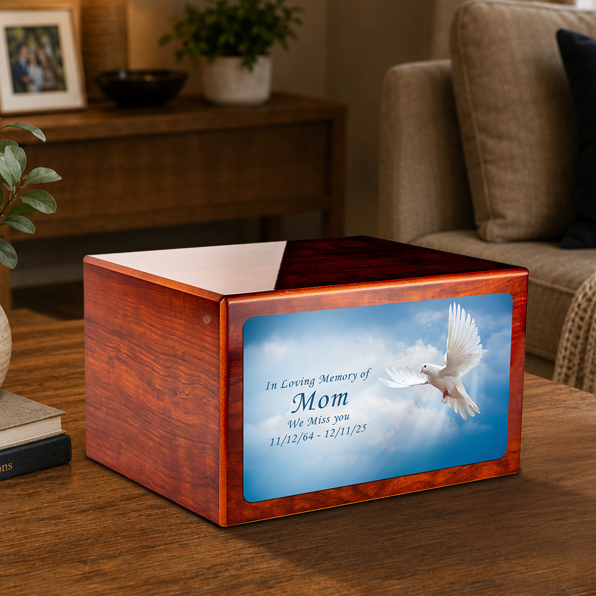 Custom Printed Heritage Rosewood Dove Wood Box Cremation Urn