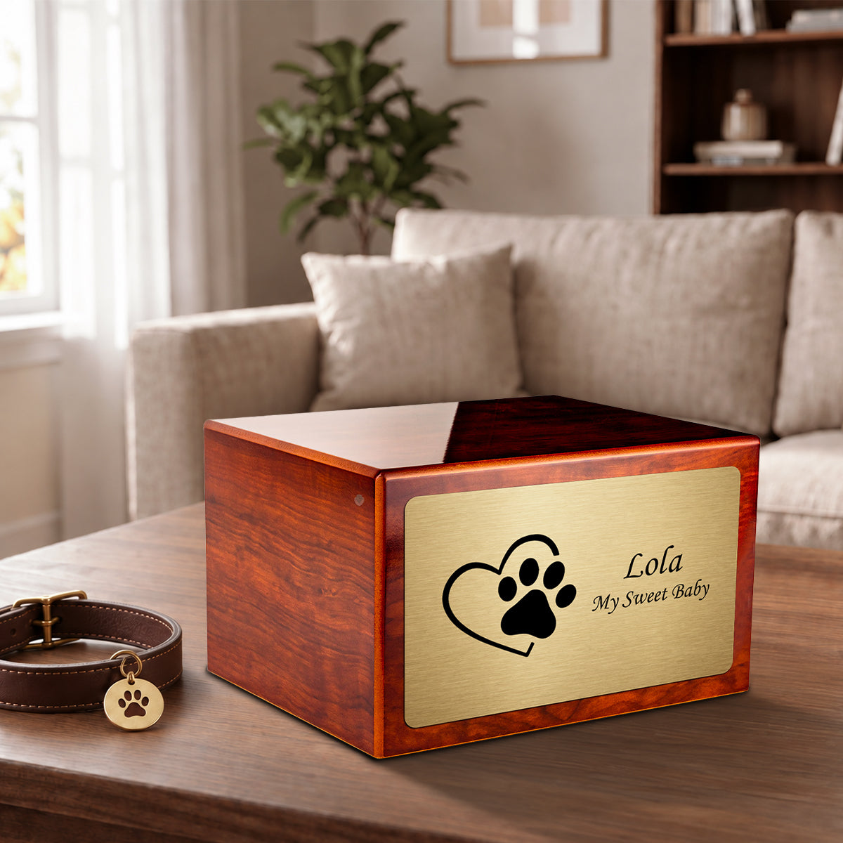 Heritage Rosewood Single Paw Heart Large Pet Cremation Box Urn