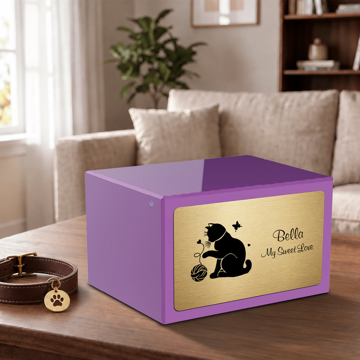 Heritage Purple Fun Cat Large Pet Cremation Box Urn