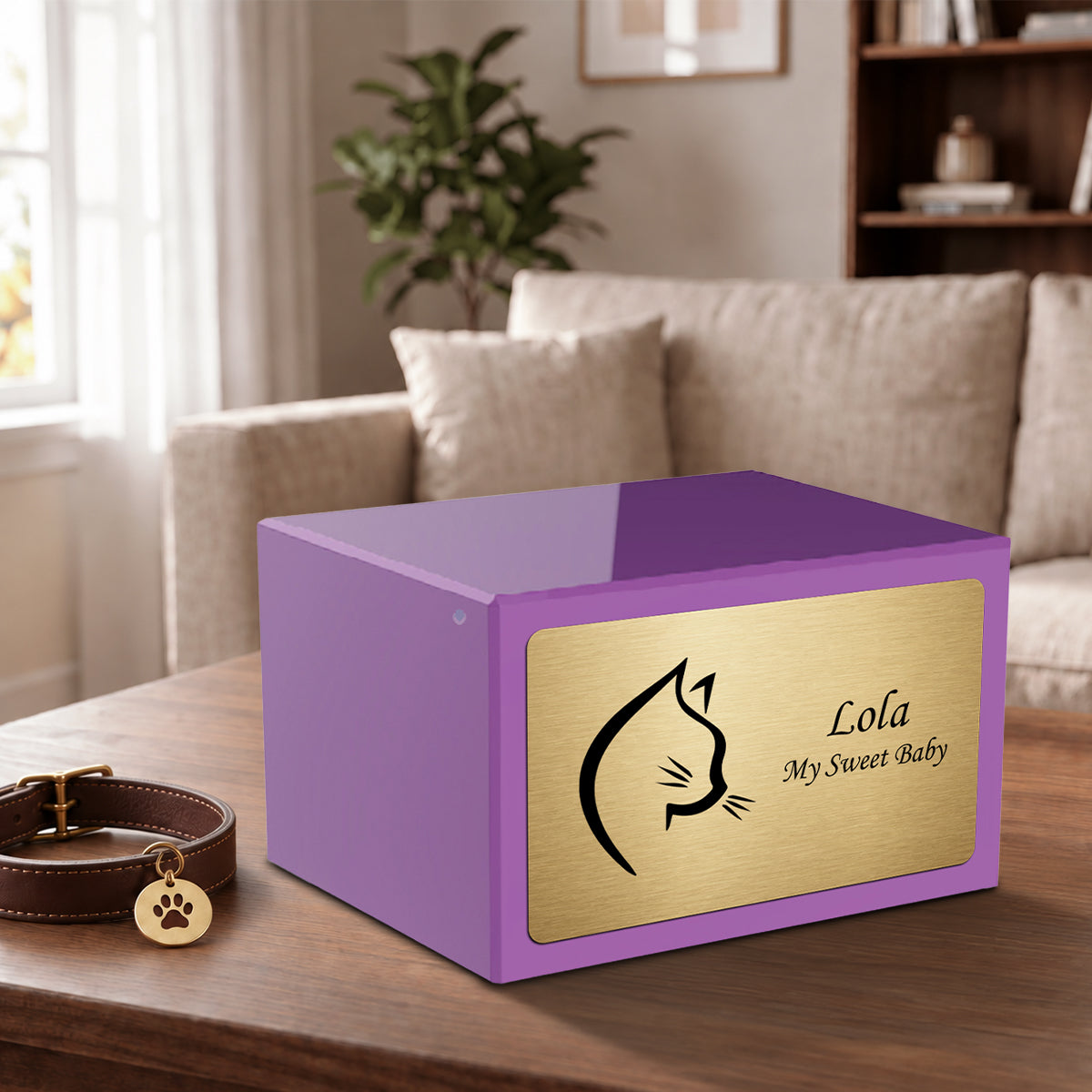 Heritage Purple Cat Large Pet Cremation Box Urn