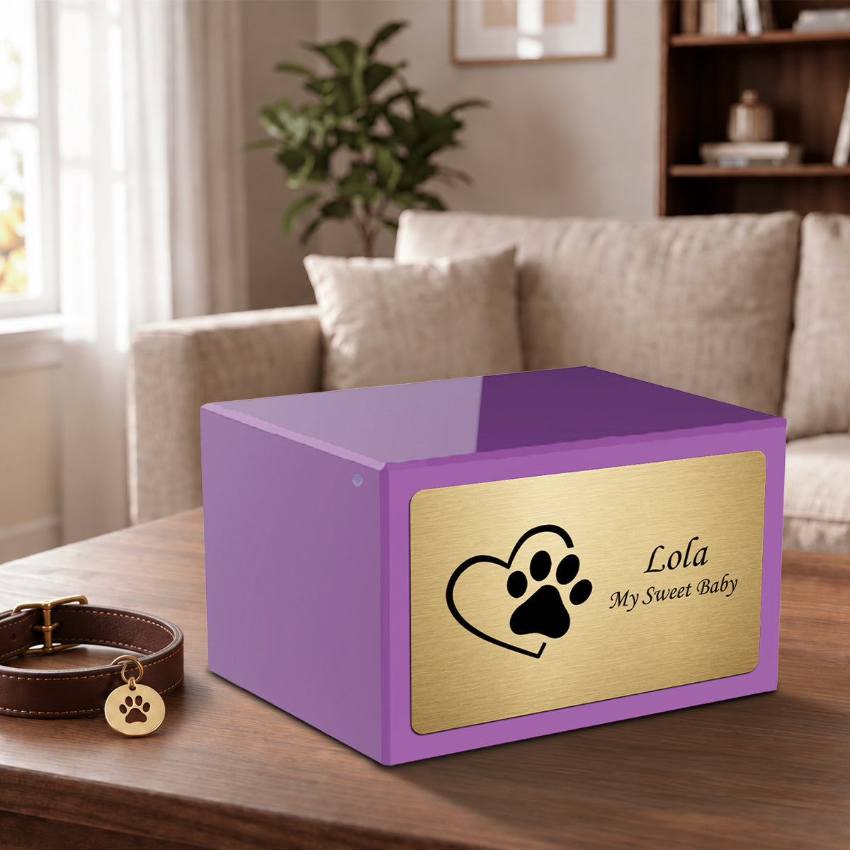 Heritage Purple Single Paw Heart Large Pet Cremation Box Urn