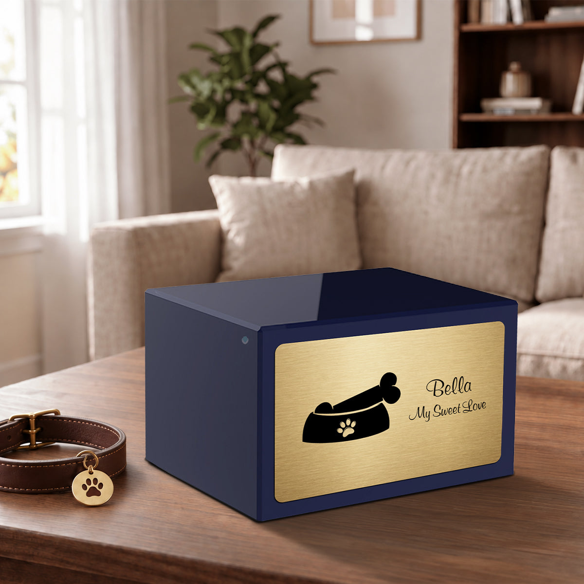 Heritage Navy Dog Bone Large Pet Cremation Box Urn