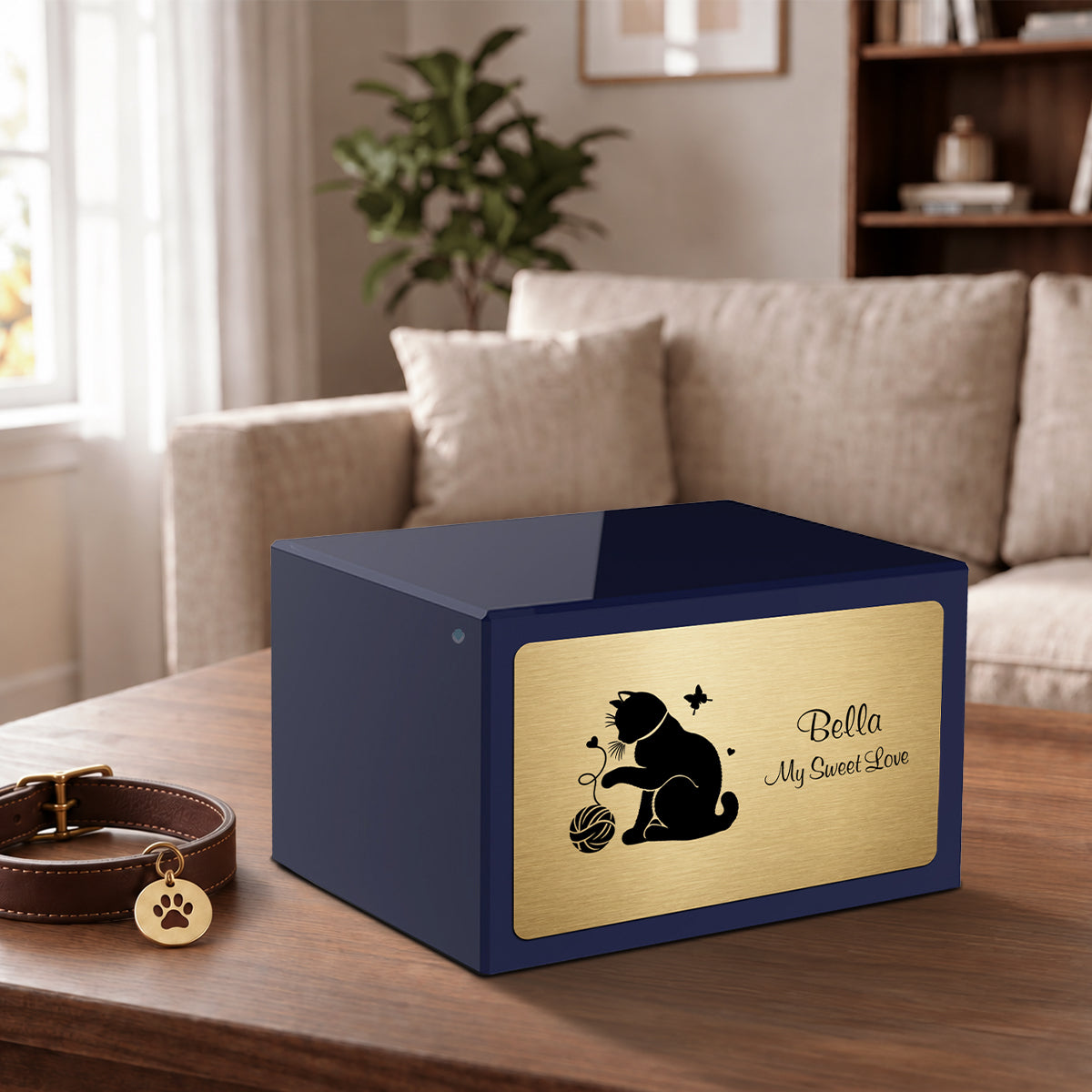 Heritage Navy Fun Cat Large Pet Cremation Box Urn
