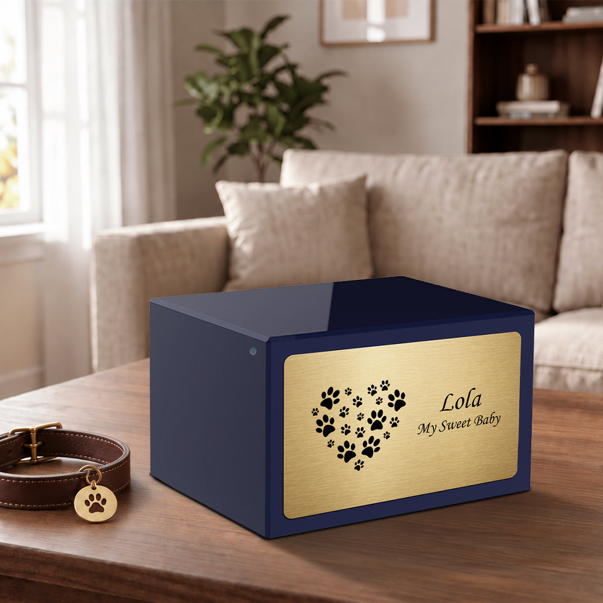 Heritage Navy Heart Paws Large Pet Cremation Box Urn