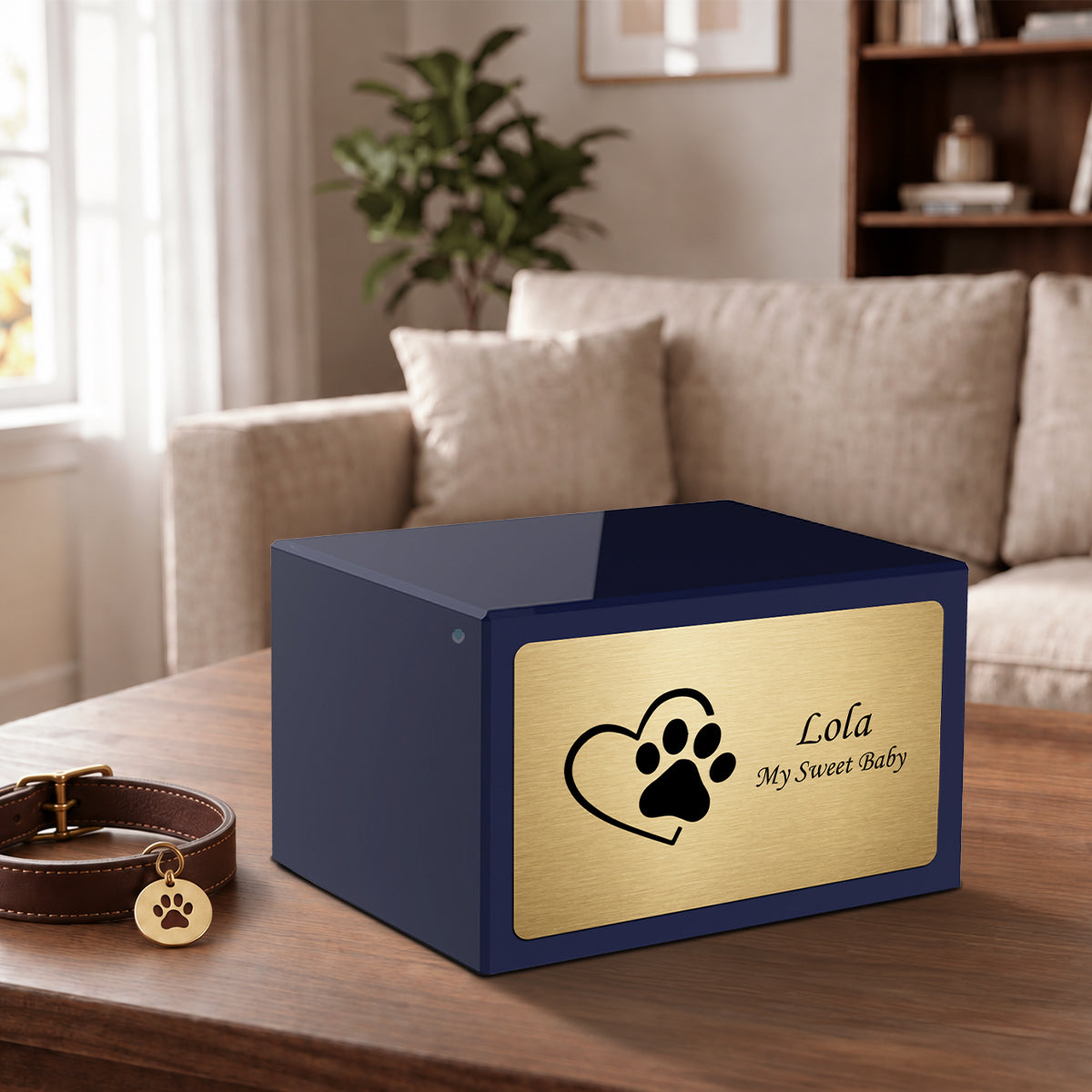 Heritage Navy Single Paw Heart Large Pet Cremation Box Urn
