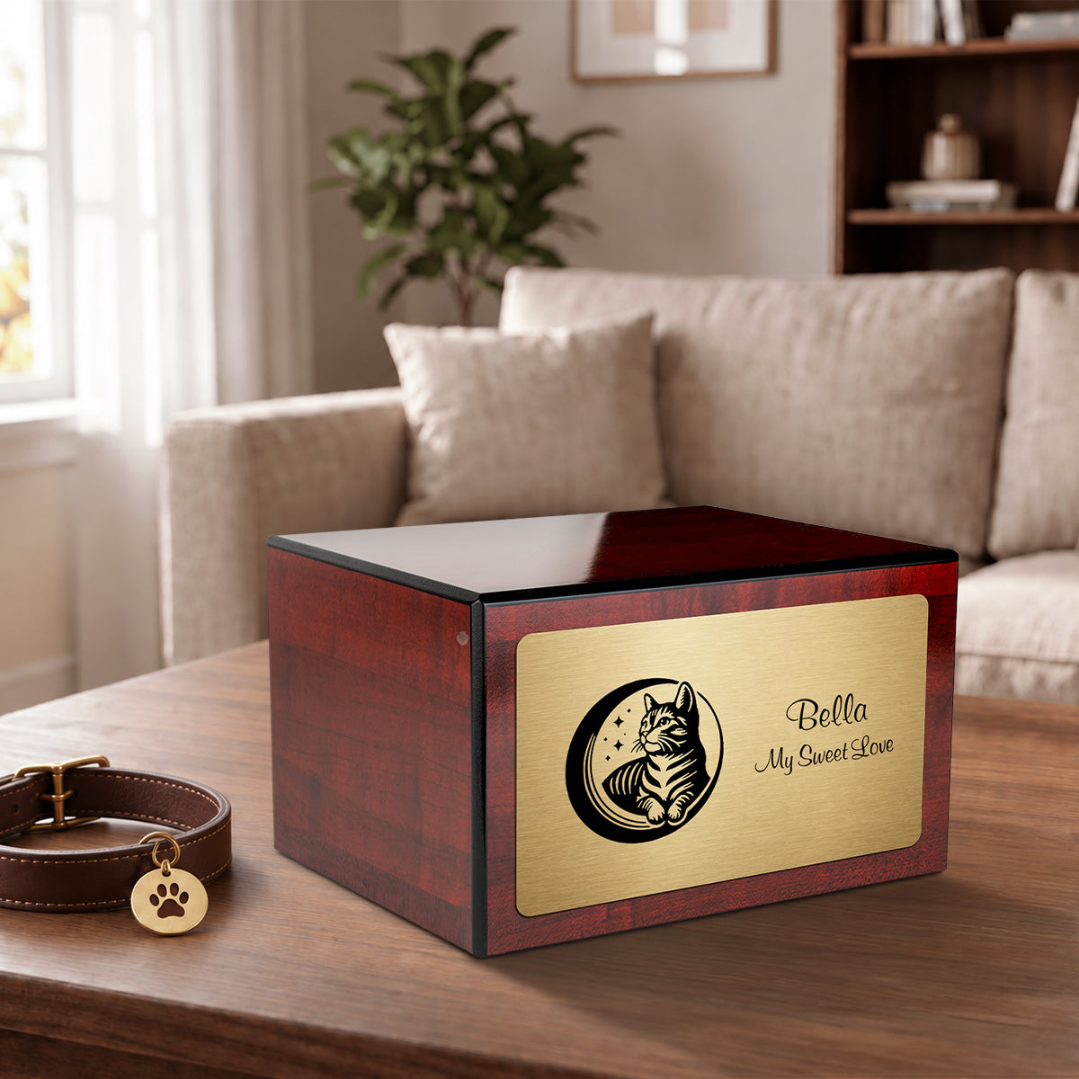 Heritage Cherry Cute Cat Large Pet Cremation Box Urn
