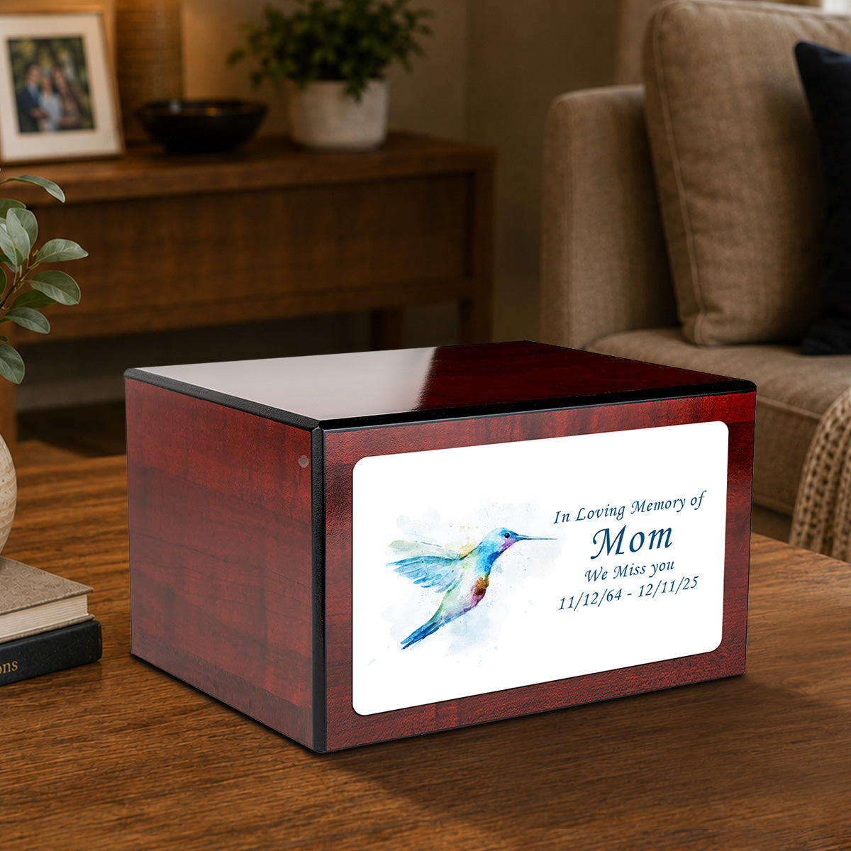 Custom Printed Heritage Cherry Hummingbird Wood Box Cremation Urn