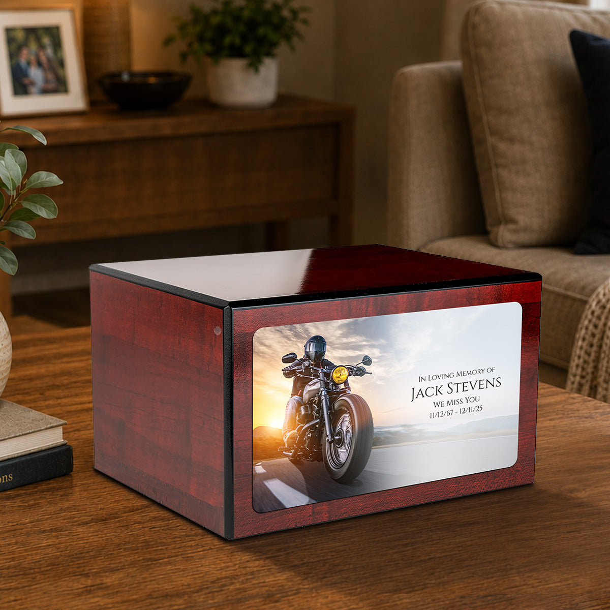 Custom Printed Heritage Cherry Motorcycle Wood Box Cremation Urn