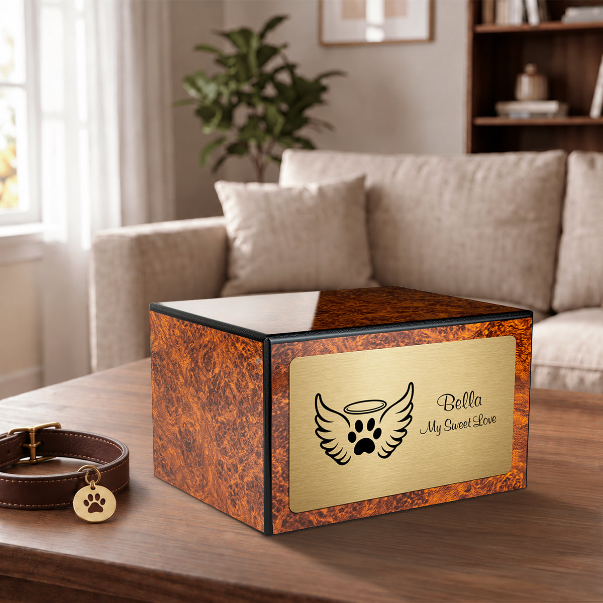Heritage Burl Angel Wings Large Pet Cremation Box Urn