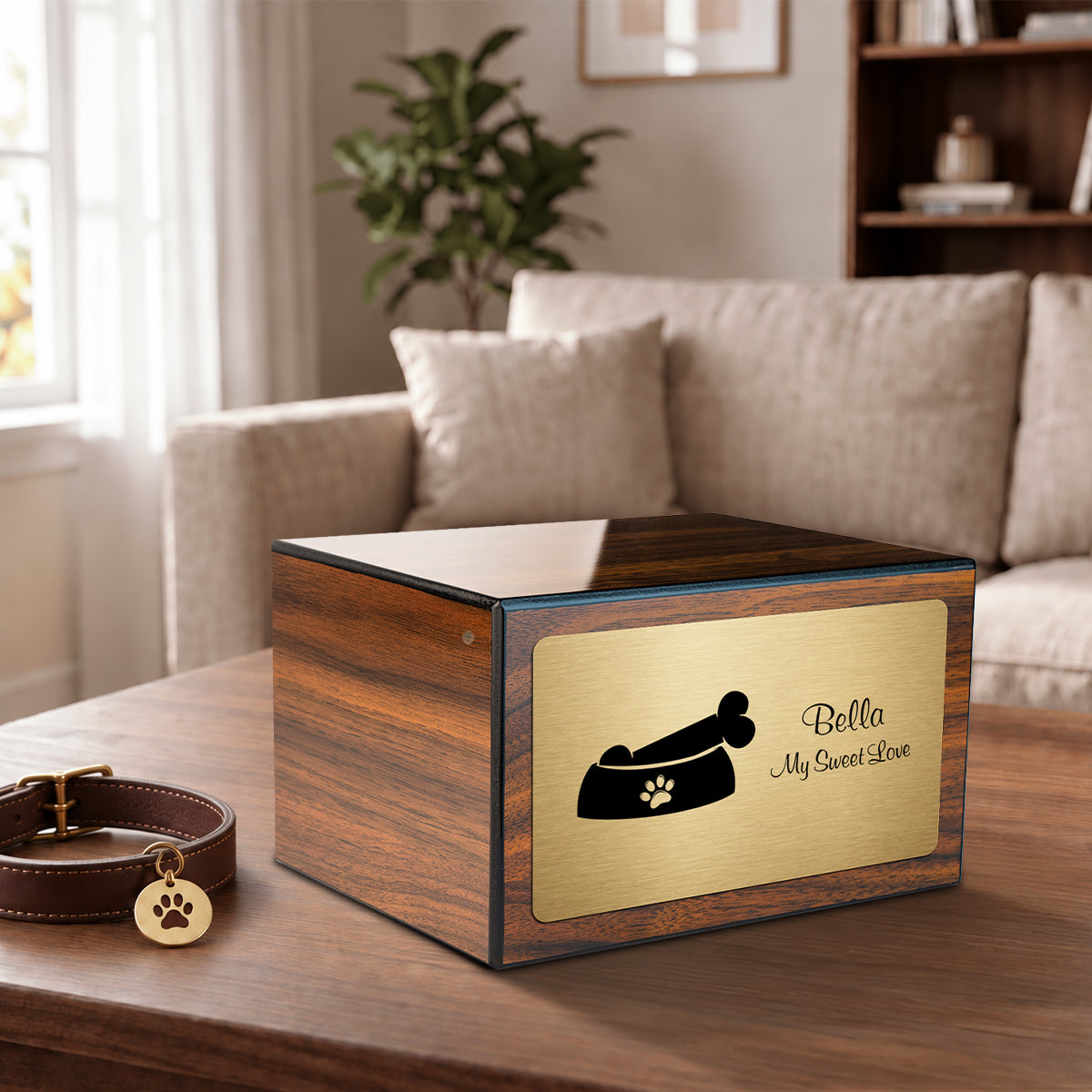 Heritage Walnut Dog Bone Large Pet Cremation Box Urn