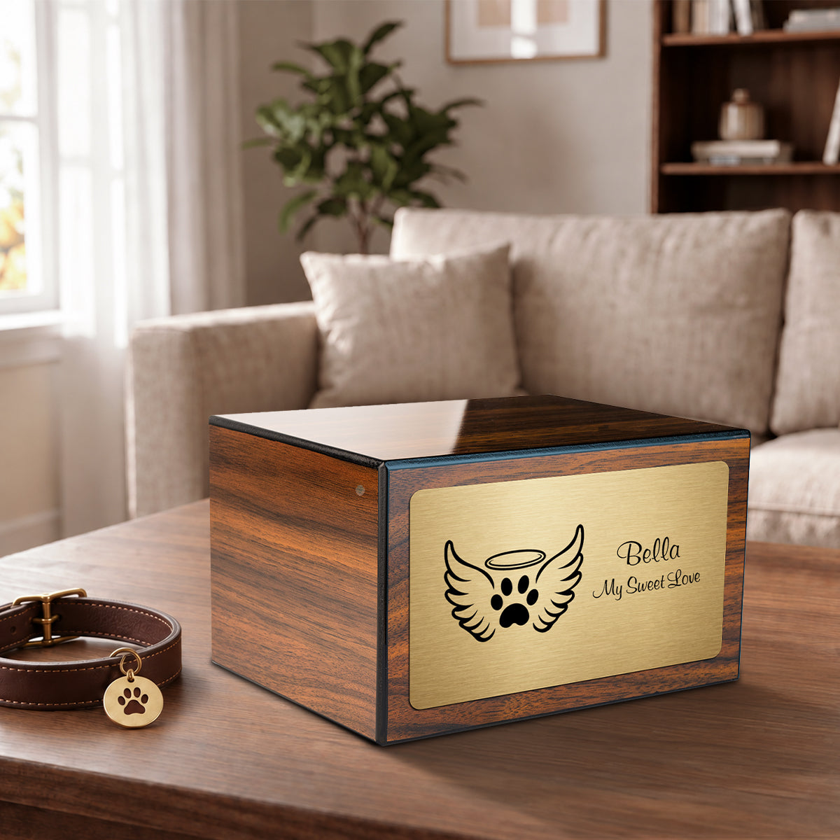 Heritage Walnut Angel Wings Large Pet Cremation Box Urn