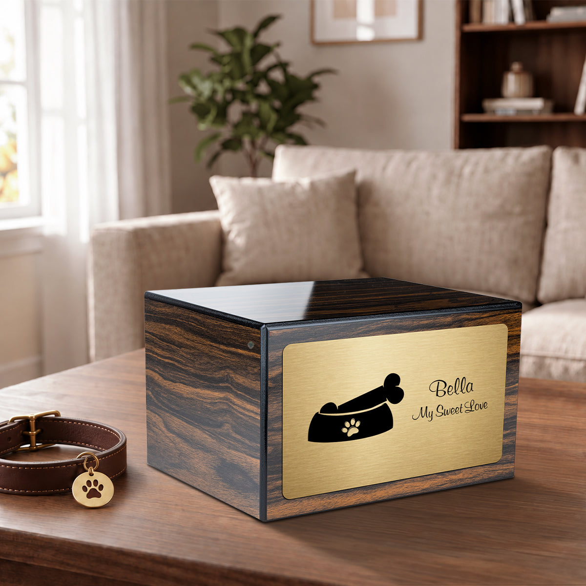 Heritage Espresso Dog Bone Large Pet Cremation Box Urn
