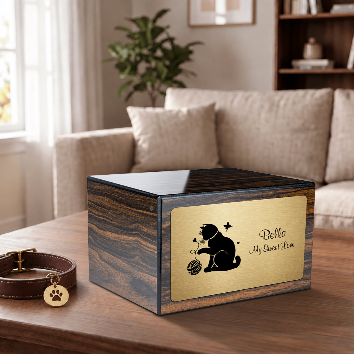 Heritage Espresso Fun Cat Large Pet Cremation Box Urn
