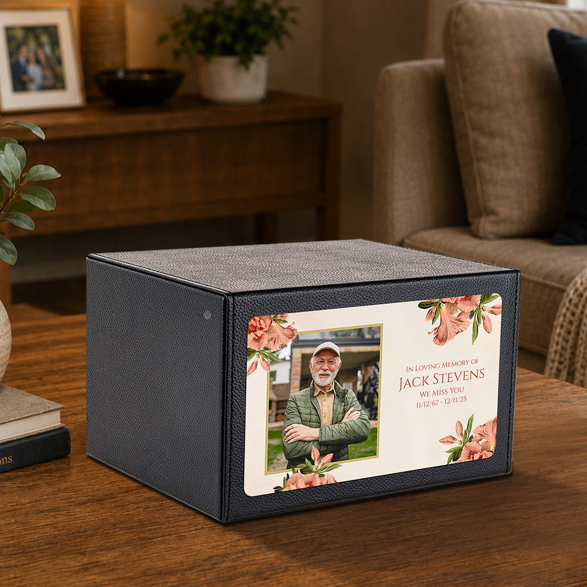 Custom Printed Heritage Leather Azalea Flower Wood Box Cremation Urn