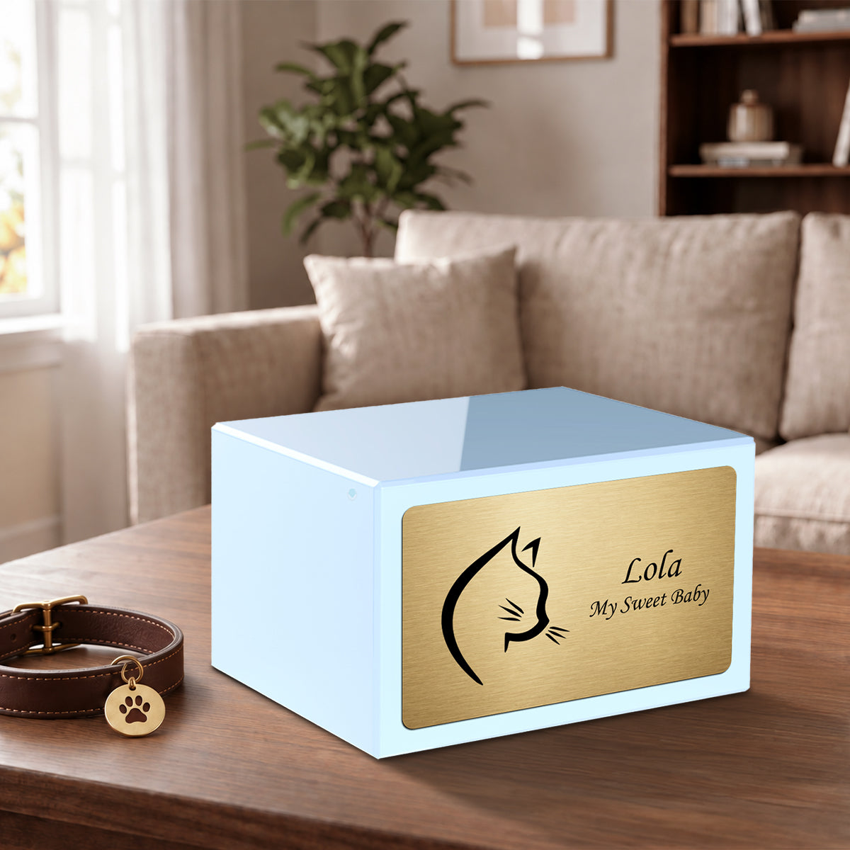 Heritage Light Blue Cat Large Pet Cremation Box Urn