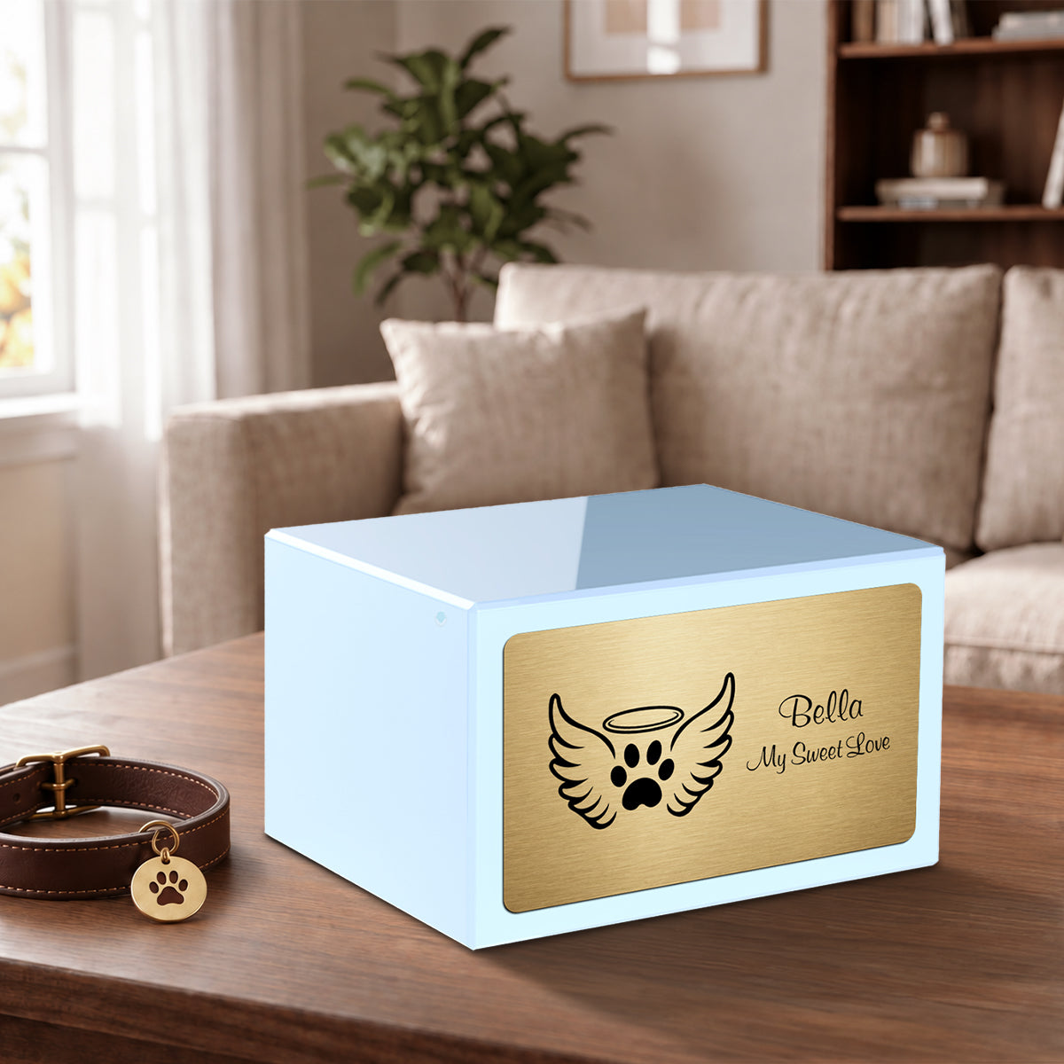 Heritage Light Blue Angel Wings Large Pet Cremation Box Urn
