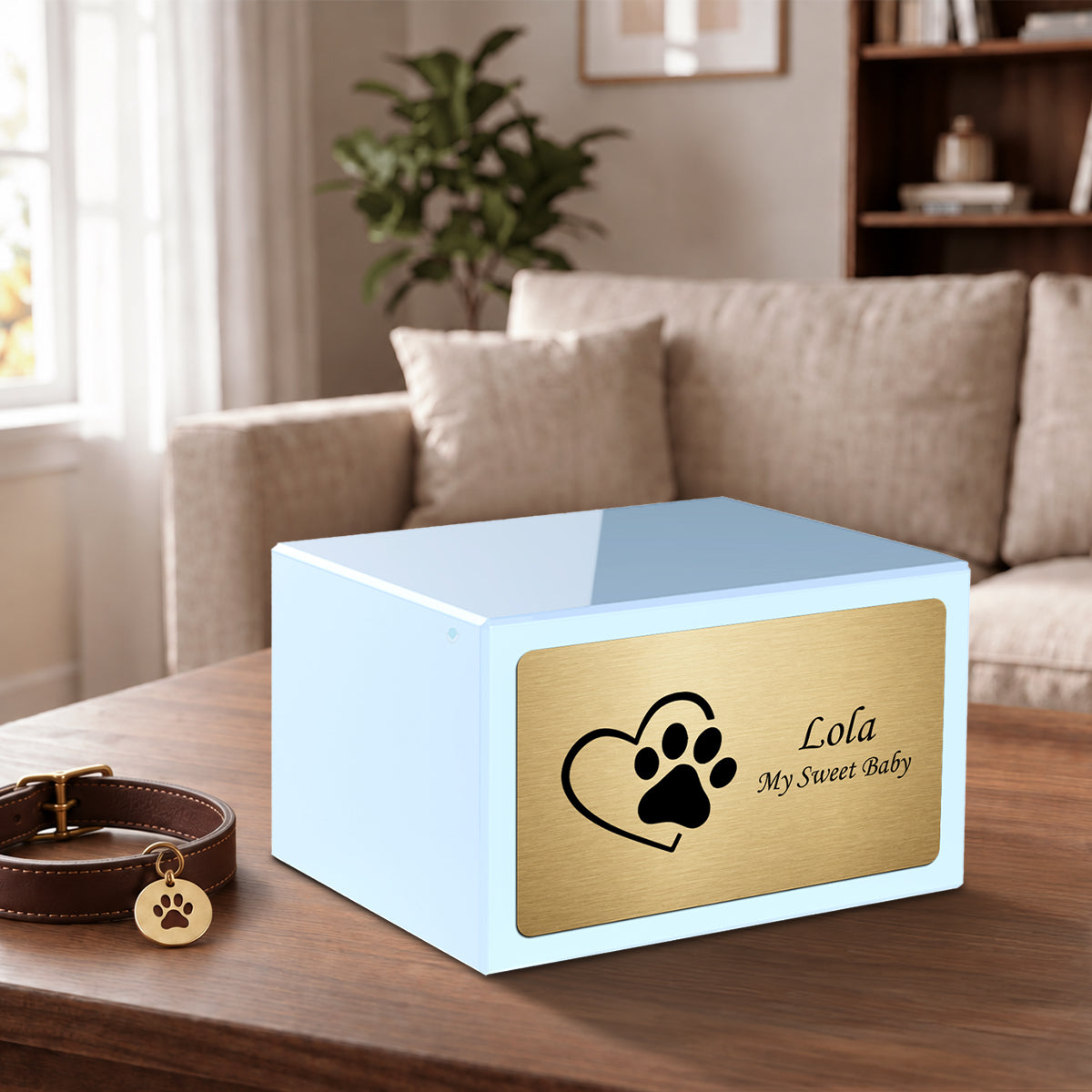 Heritage Light Blue Single Paw Heart Large Pet Cremation Box Urn