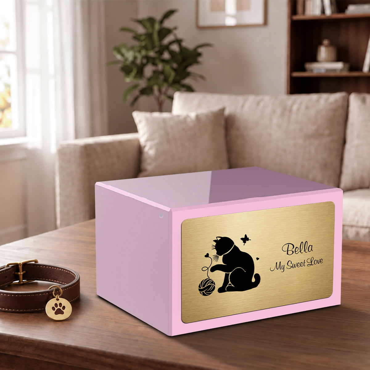 Heritage Light Pink Fun Cat Large Pet Cremation Box Urn