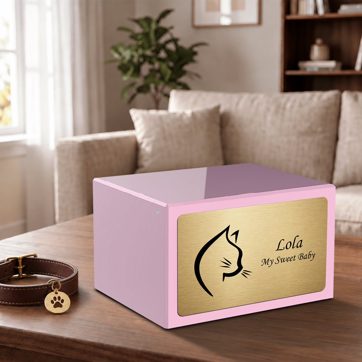 Heritage Light Pink Cat Large Pet Cremation Box Urn