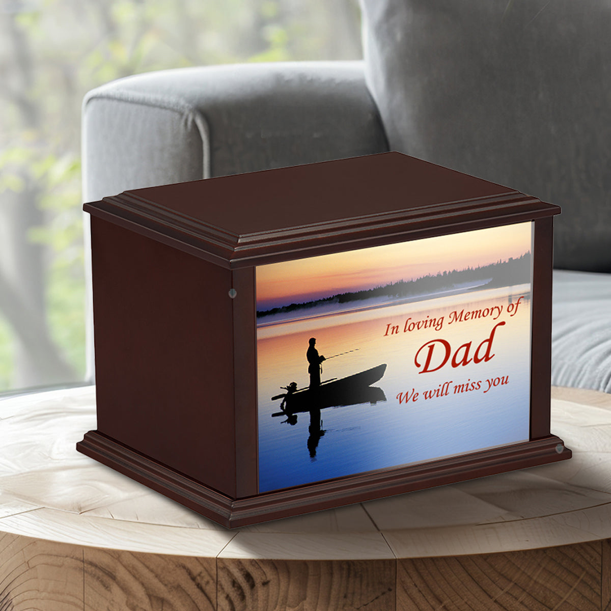 Custom Printed Heritage Everlasting Expressions Fishing Wood Box Cremation Urn