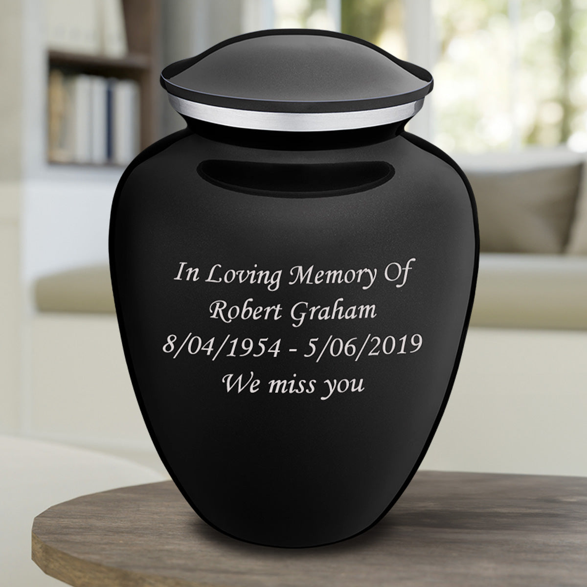 Adult Embrace Black Custom Engraved Cremation Urn