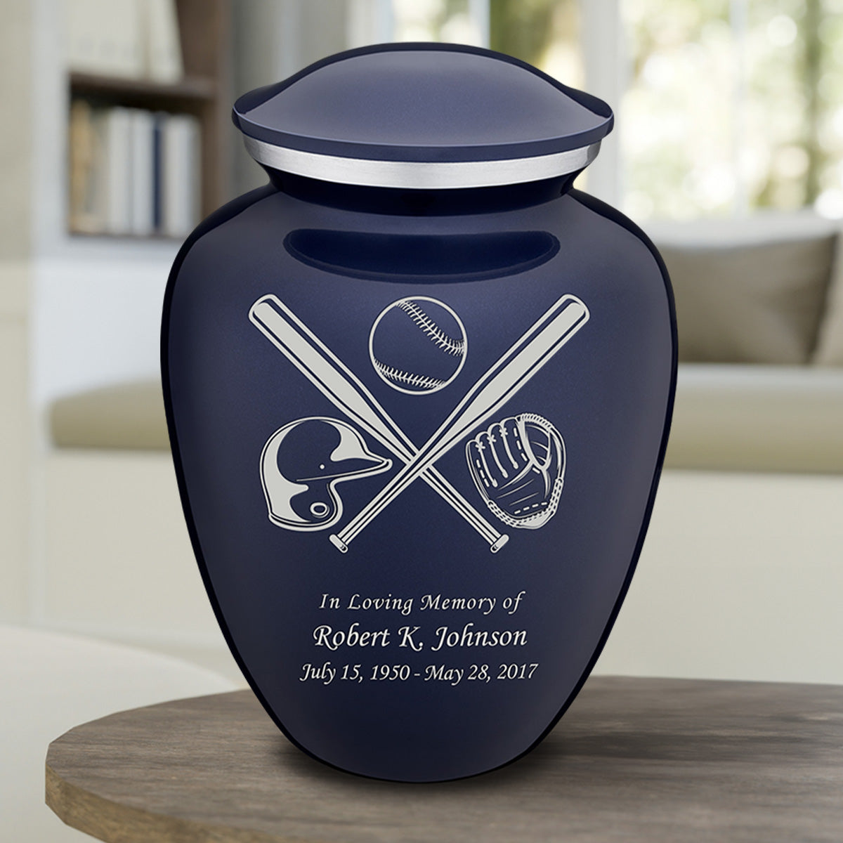 Adult Embrace Cobalt Blue Baseball Cremation Urn