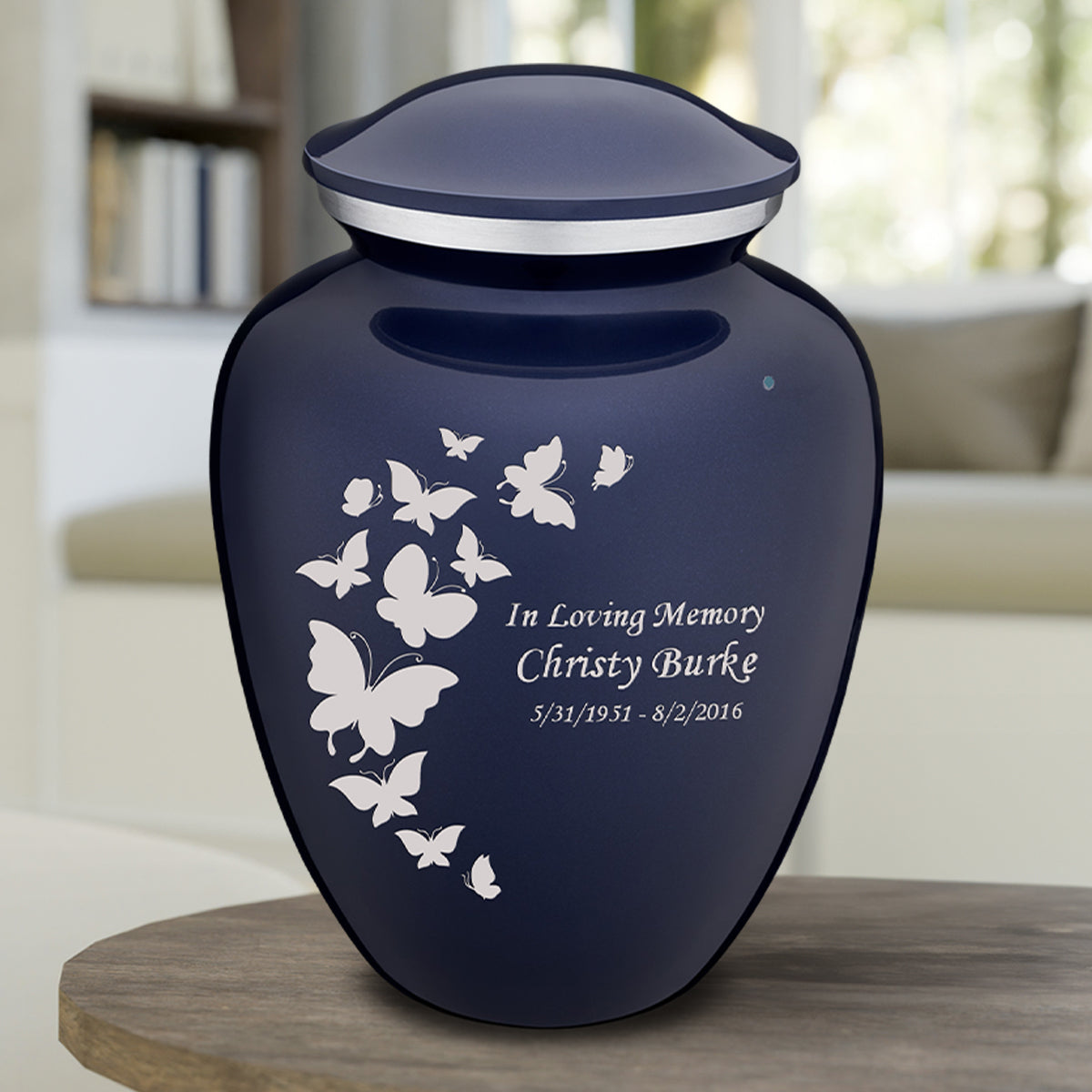 Adult Embrace Cobalt Blue Butterfly Cremation Urn