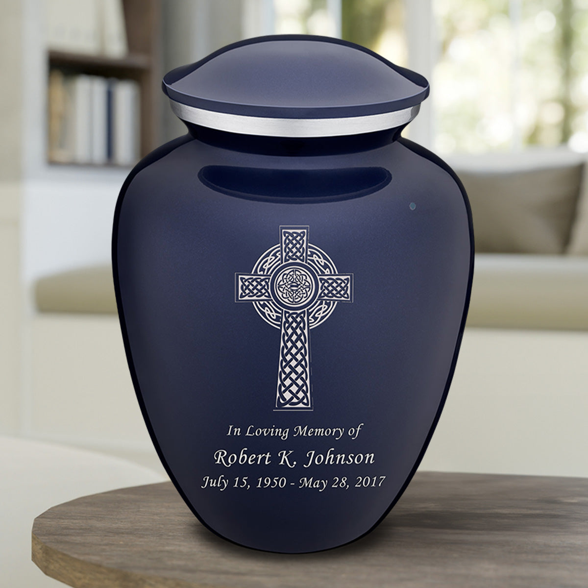Adult Embrace Cobalt Blue Celtic Cross Cremation Urn