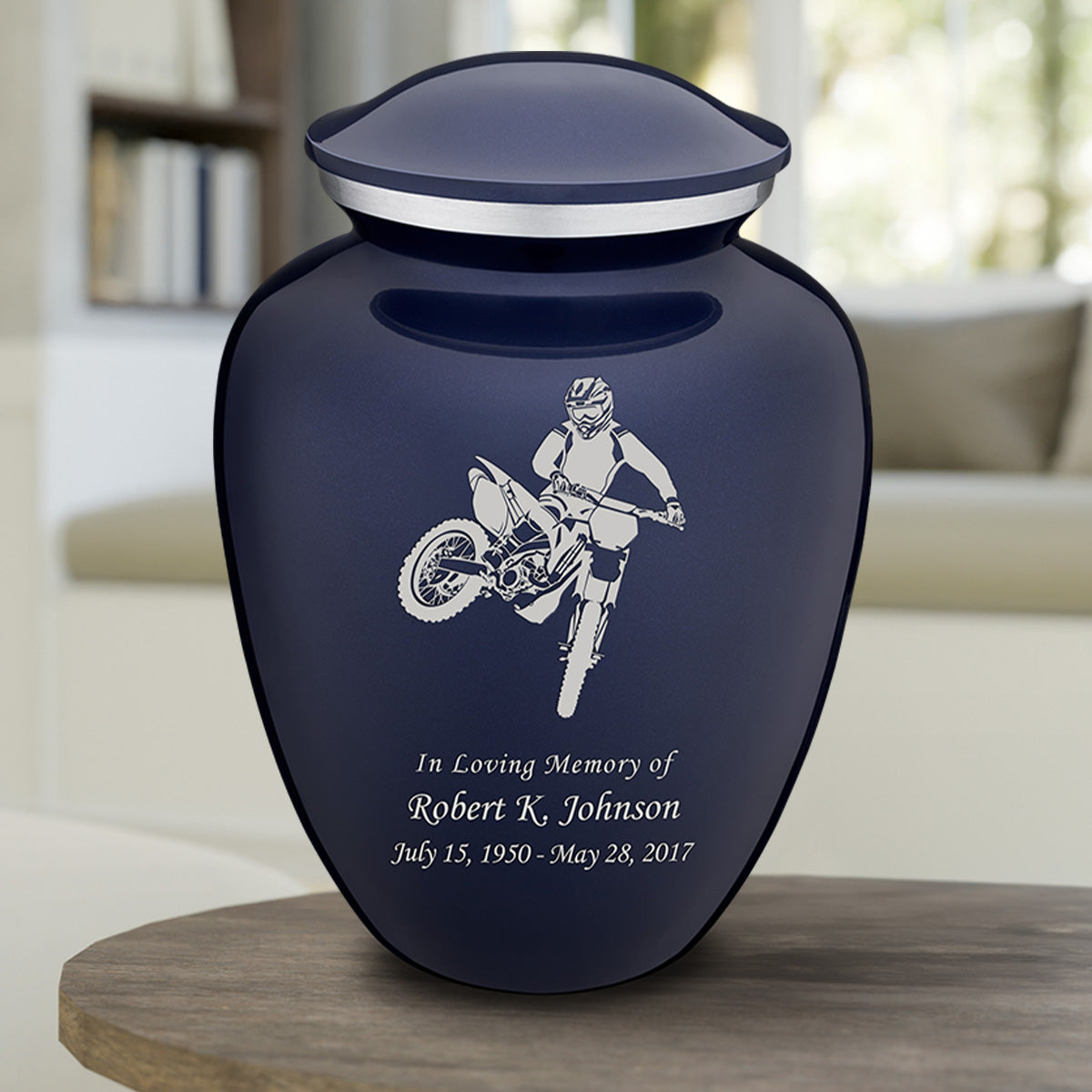 Adult Embrace Cobalt Blue Dirt Bike Cremation Urn