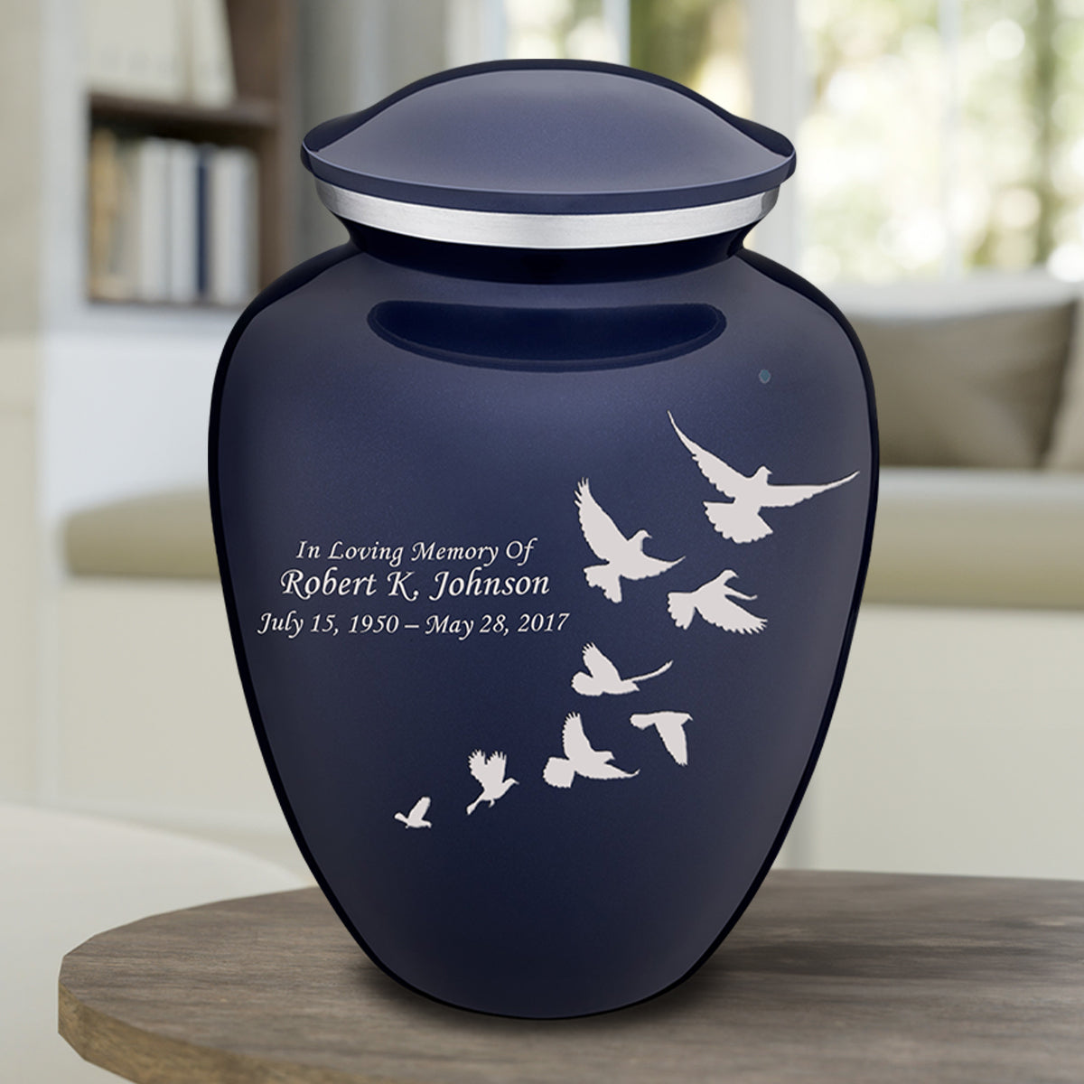 Adult Embrace Cobalt Blue Doves Cremation Urn
