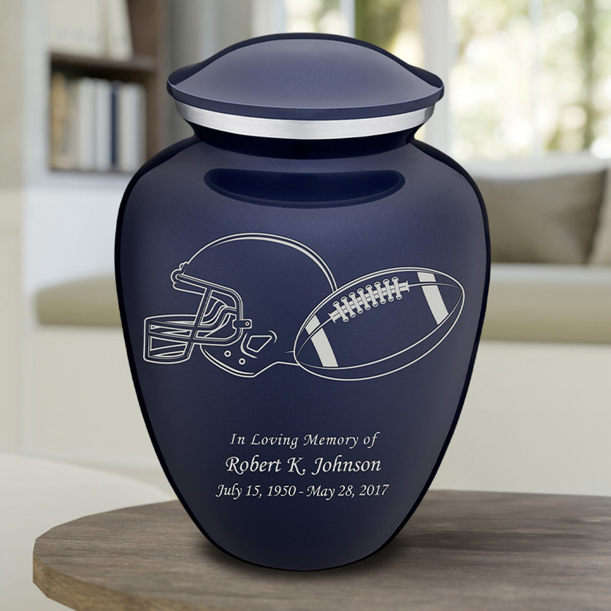 Adult Embrace Cobalt Blue Football Cremation Urn