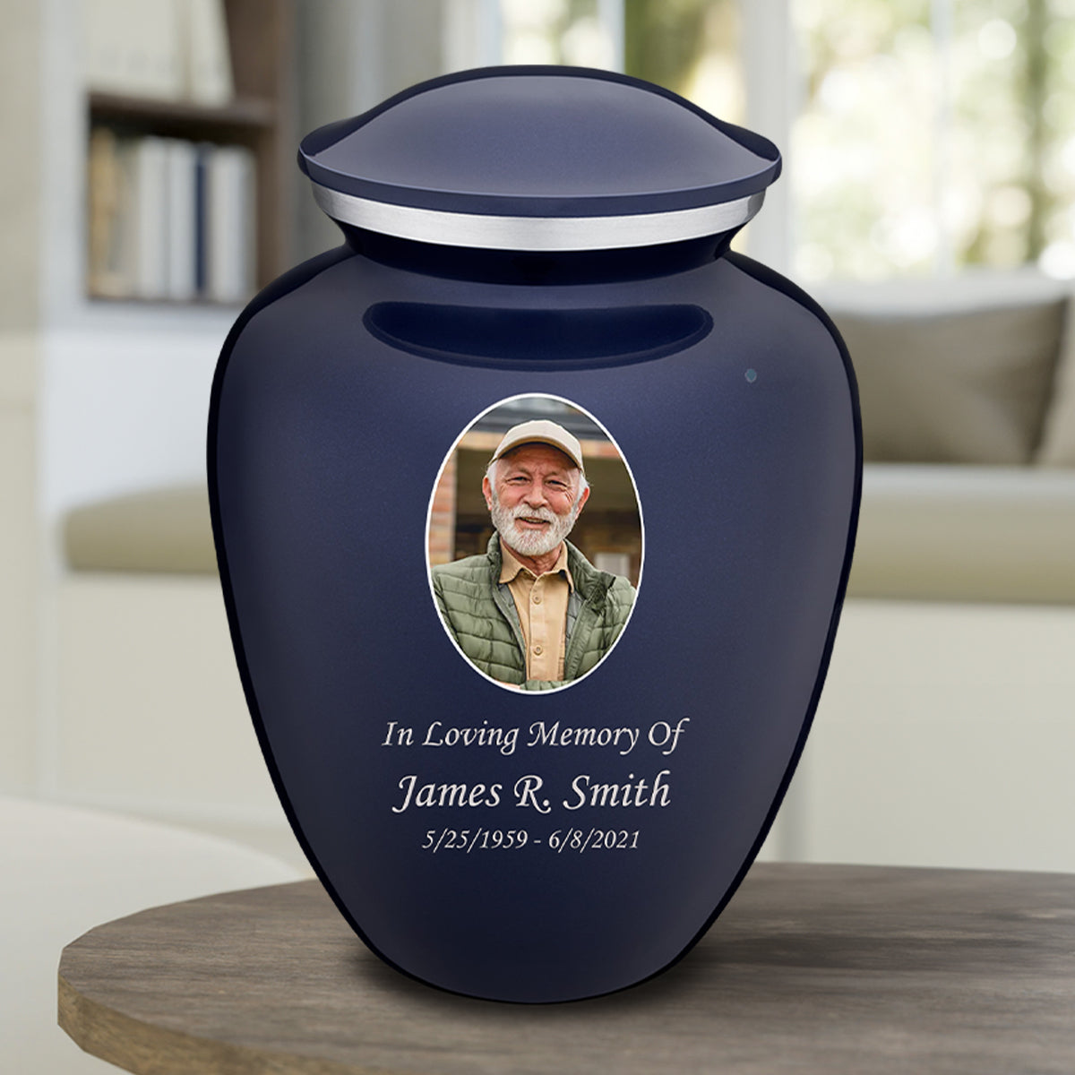 Adult Embrace Cobalt Blue Portrait Cremation Urn