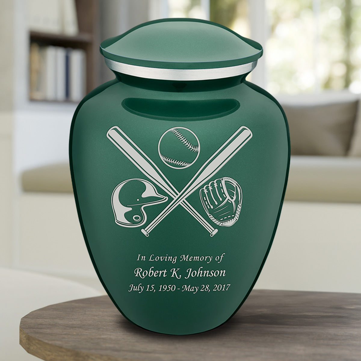 Adult Embrace Green Baseball Cremation Urn