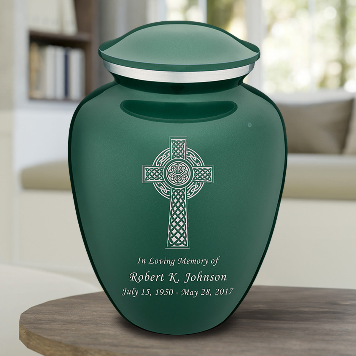 Adult Embrace Green Celtic Cross Cremation Urn