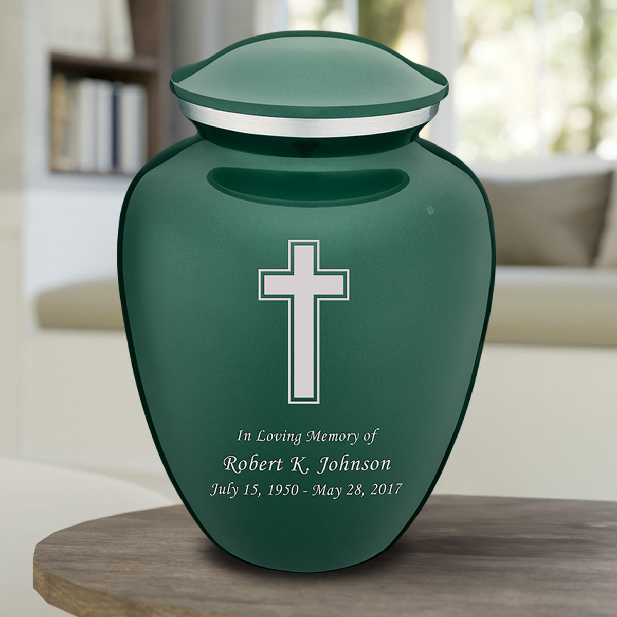 Adult Embrace Green Simple Cross Cremation Urn